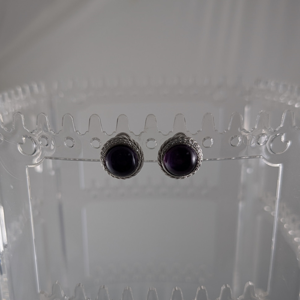 Judith Ripka Amethyst Bezel 925 SS CZ Earrings - Picture 3 of 5